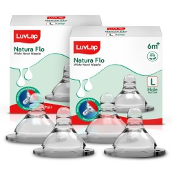 LuvLap Anti-Colic Natura Flo Teat/Nipple for Wide Neck Bottle,4pcs Fast Flow, 6m+, Made of Soft & Flexible Silicone, Ergonomic shape, Mimics breastfeeding, leak proof, BPA Free, comes with sturdy base