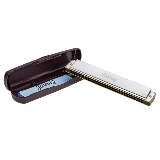JUAREZ Viénto JRH24SL 24 Holes 48 Tones Professional Tremolo Polyphonic Harmonica Key of C Scale | Mouth Organ | Cover - Stainless Iron | Comb - Abs | Reed – Brass with Cloth & Case