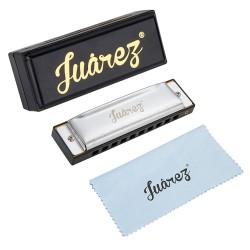 JUAREZ Azüre 10 Hole 20 Tone Diatonic Harmonica Key of C Scale | Mouth Organ | Cover - Stainless Steel | Comb - ABS | Reed - Phosphor Bronze with Cloth & Case JUAREZ Azüre 10 Hole 20 Tone Diatonic Harmonica Key of C Scale | Mouth Organ | Cover - Stainless Steel | Comb - ABS | Reed - Phosphor Bronze with Cloth & Case
