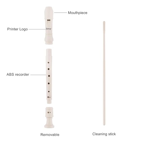 JUAREZ ClarÃ³ Descant German Style 8 Holes Soprano Recorder Flute with Cleaning Rod Suitable for School Ensembles | Home Practice | Music Classes | Gift, White with Cleaning Rod & Case