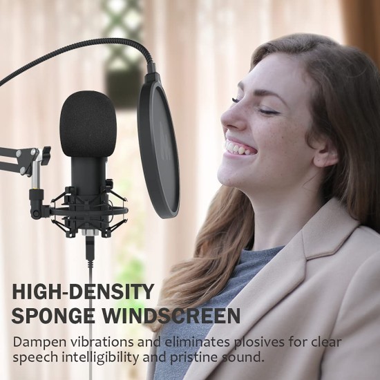 MAONO AU-PM421 Large Diaphragm Condenser USB Unidirectional Microphone, Professional Studio Recording Mic with 1-Touch Mute and Mic Gain Knob for Pc, Singing, Podcast, Gaming, YouTube (Black)