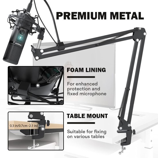 MAONO AU-PM421 Large Diaphragm Condenser USB Unidirectional Microphone, Professional Studio Recording Mic with 1-Touch Mute and Mic Gain Knob for Pc, Singing, Podcast, Gaming, YouTube (Black)