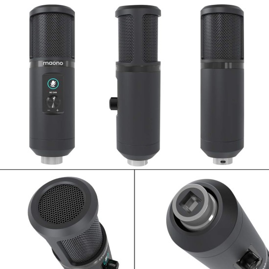 MAONO AU-PM421 Large Diaphragm Condenser USB Unidirectional Microphone, Professional Studio Recording Mic with 1-Touch Mute and Mic Gain Knob for Pc, Singing, Podcast, Gaming, YouTube (Black)