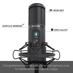 MAONO AU-PM421 Large Diaphragm Condenser USB Unidirectional Microphone, Professional Studio Recording Mic with 1-Touch Mute and Mic Gain Knob for Pc, Singing, Podcast, Gaming, YouTube (Black)