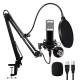 Powerpak BM-800 USB Condenser Microphone Kit for Gaming, Podcast, LiveStreaming, YouTube Recording Plug & Play with Scissor Stand Pop Filter USB Cable Foam Cap and Shock Mount (Black)