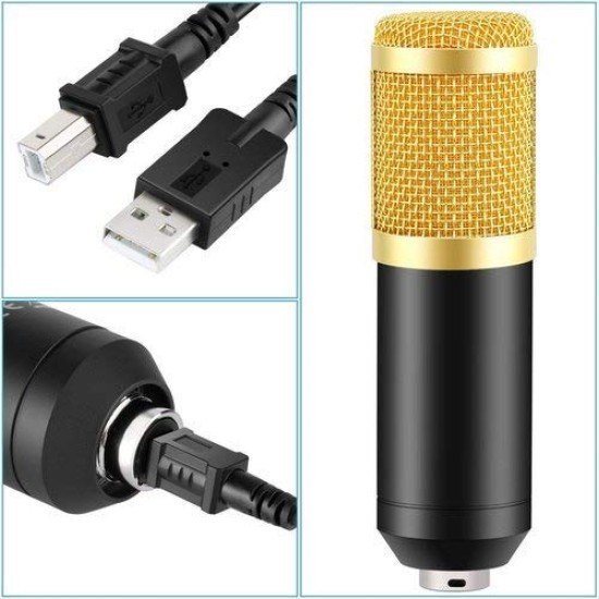 Powerpak BM-800 USB Condenser Microphone Kit for Gaming, Podcast, LiveStreaming, YouTube Recording Plug & Play with Scissor Stand Pop Filter USB Cable Foam Cap and Shock Mount (Black)