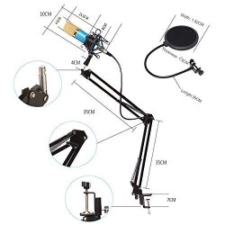 Powerpak BM-800 USB Condenser Microphone Kit for Gaming, Podcast, LiveStreaming, YouTube Recording Plug & Play with Scissor Stand Pop Filter USB Cable Foam Cap and Shock Mount (Black)