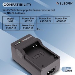 Welborn Camera Battery Charger for Canon NB-8L Battery Compatible with Canon Powershot A2200, A1000, A1200, A3000 is, A3100 is, A3150 is, A3200 is, A3300 is, A3350 is, PC1474 etc. Welborn Camera Battery Charger for Canon NB-8L Battery Compatible with Canon Powershot A2200, A1000, A1200, A3000 is, A3100 is, A3150 is, A3200 is, A3300 is, A3350 is, PC1474 etc.