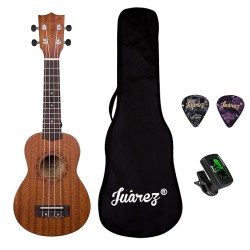 JUAREZ EtÃ©reo 21" Soprano Ukulele, Sapele Top & Body, Aquila Italian Strings, Black Diecast Machine, Rosewood Fretboard & Bridge with Gig Bag, 2 Picks, Digital Tuner, Natural
