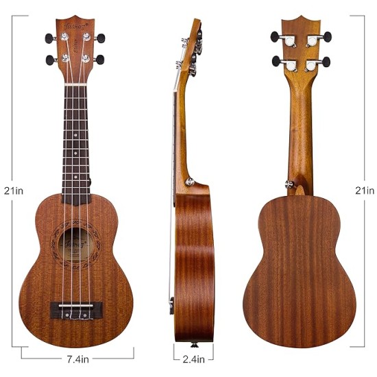 JUAREZ EtÃ©reo 21" Soprano Ukulele, Sapele Top & Body, Aquila Italian Strings, Black Diecast Machine, Rosewood Fretboard & Bridge with Gig Bag, 2 Picks, Digital Tuner, Natural