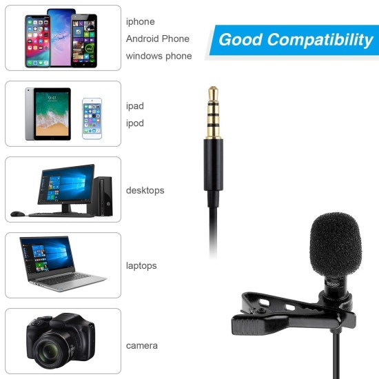 HUMBLE Dynamic Lapel Collar Mic Voice Recording Filter Microphone for Singing Youtube SmartPhones, Black