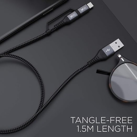 Boat - Lucky Cell Point Boat Deuce USB 300 2 in 1 Type-C & Micro USB Stress Resistant, Sturdy Cable with 3A Fast Charging & 480mbps Data Transmission, 10000+ Bends