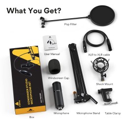 MAONO AU-PM320S Professional XLR Condenser Microphone Kit, Cardioid Vocal Studio Recording Mic for Streaming, Voice Over, Project, Home-Studio MAONO AU-PM320S Professional XLR Condenser Microphone Kit, Cardioid Vocal Studio Recording Mic for Streaming, Voice Over, Project, Home-Studio