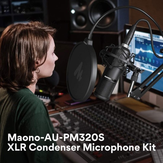 MAONO AU-PM320S Professional XLR Condenser Microphone Kit, Cardioid Vocal Studio Recording Mic for Streaming, Voice Over, Project, Home-Studio MAONO AU-PM320S Professional XLR Condenser Microphone Kit, Cardioid Vocal Studio Recording Mic for Streaming, Voice Over, Project, Home-Studio