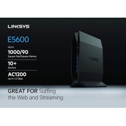 Linksys E5600 AC 1200 Dual-Band (2.4 GHz & 5 GHz) Router with Easy mesh Feature & MU-MIMO,Fast Speeds up to 1.2 Gbps and Coverage up to 1,000 sq ft with Easy Browser Set up & Parental Controls Linksys E5600 AC 1200 Dual-Band (2.4 GHz & 5 GHz) Router with Easy mesh Feature & MU-MIMO,Fast Speeds up to 1.2 Gbps and Coverage up to 1,000 sq ft with Easy Browser Set up & Parental Controls