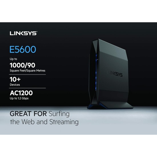 Linksys E5600 AC 1200 Dual-Band (2.4 GHz & 5 GHz) Router with Easy mesh Feature & MU-MIMO,Fast Speeds up to 1.2 Gbps and Coverage up to 1,000 sq ft with Easy Browser Set up & Parental Controls Linksys E5600 AC 1200 Dual-Band (2.4 GHz & 5 GHz) Router with Easy mesh Feature & MU-MIMO,Fast Speeds up to 1.2 Gbps and Coverage up to 1,000 sq ft with Easy Browser Set up & Parental Controls