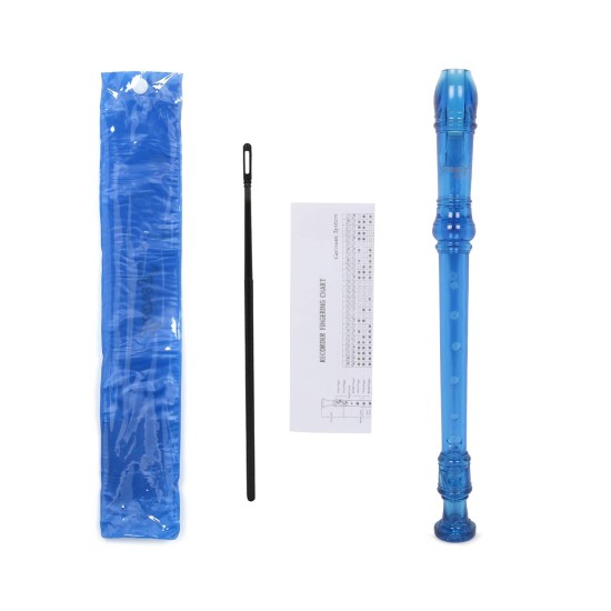 JUAREZ JRF100BL Claró Descant German Style 8 Holes Soprano Recorder Flute with Cleaning Rod Suitable for School Ensembles | Home Practice | Music Classes | Gift, Blue with Cleaning Rod & Case