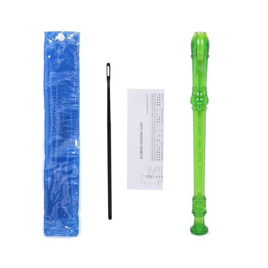 JUAREZ JRF100GR Claró Descant German Style 8 Holes Soprano Recorder Flute with Cleaning Rod Suitable for School Ensembles | Home Practice | Music Classes | Gift, Green with Cleaning Rod & Case