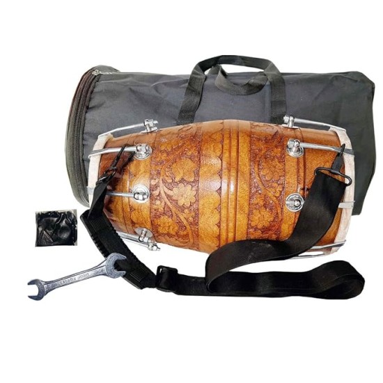 GT manufacturers Wooden Musical Instrument Dholak Drum Nuts & Bolt Carving Design1 With Full tool Kit (Brown) GT manufacturers Wooden Musical Instrument Dholak Drum Nuts & Bolt Carving Design1 With Full tool Kit (Brown)