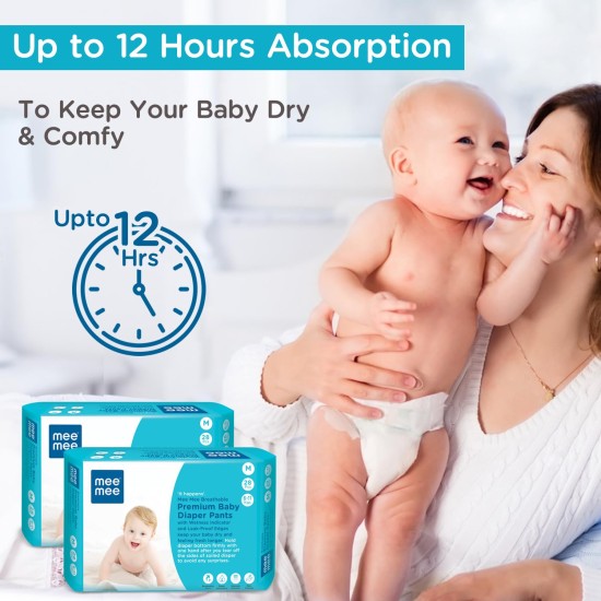 Mee Mee Breathable Premium Medium (M) Size Baby Diaper Pants with Wetness Indicator and Leak-Proof Edges, protection upto 12-hrs, M Size, 56 Pieces, 6-12 kg Mee Mee Breathable Premium Medium (M) Size Baby Diaper Pants with Wetness Indicator and Leak-Proof Edges, protection upto 12-hrs, M Size, 56 Pieces, 6-12 kg