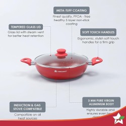 Wonderchef Royal Velvet Wok with Lid 24cm, Red (Aluminium)