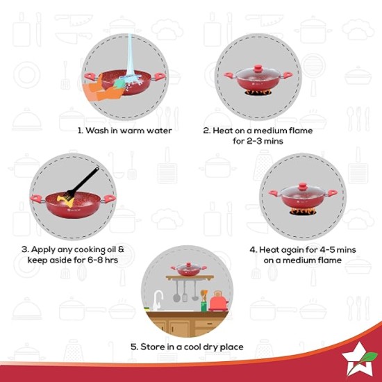 Wonderchef Royal Velvet Wok with Lid 24cm, Red (Aluminium)