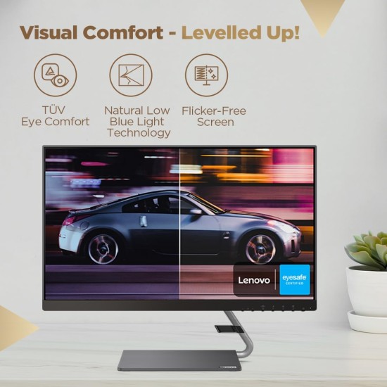 Lenovo Q-Series Q24H-10 24 Inch(60.45Cm) LED 2560 X 1440 Pixels 2K QHD IPS Ultraslim Monitor, All-in-One USB-C Port for Power & Data Transfer, 2 X 3W Speakers, 99% Srgb, 75Hz, AMD Freesync (Black)