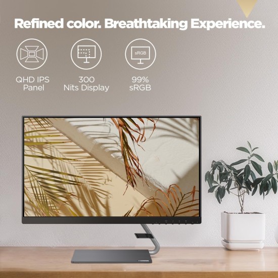 Lenovo Q-Series Q24H-10 24 Inch(60.45Cm) LED 2560 X 1440 Pixels 2K QHD IPS Ultraslim Monitor, All-in-One USB-C Port for Power & Data Transfer, 2 X 3W Speakers, 99% Srgb, 75Hz, AMD Freesync (Black)