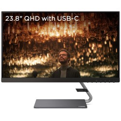 Lenovo Q-Series Q24H-10 24 Inch(60.45Cm) LED 2560 X 1440 Pixels 2K QHD IPS Ultraslim Monitor, All-in-One USB-C Port for Power & Data Transfer, 2 X 3W Speakers, 99% Srgb, 75Hz, AMD Freesync (Black)