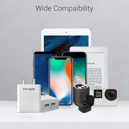 Portronics Adapto 66 2.4A 12w Dual USB Port 5V/2.4A Wall Charger,Comes with 1M Micro USB Cable, USB Wall Charger Adapter for iPhone 11/Xs/XS Max/XR/X/8/7/6/Plus(White)