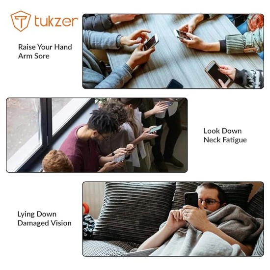 Tukzer Tabletop Fully Foldable Desktop Tablet Mobile Stand Holder with Angle & Height Adjustable for Desk, Cradle, Dock, Compatible with Smartphones & Tablets (Black)