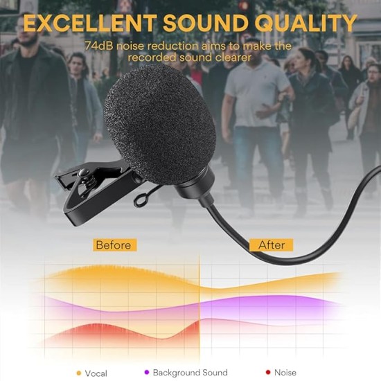 MAONO AU-103 Lavalier Omnidirectional Mobile Collar Mic with Noise Cancellation for YouTube Recording, The Condenser Microphone for PC, Singing, Vlogging, Gaming (Black)