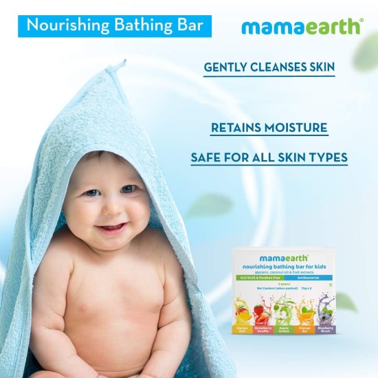 Mamaearth Fruit based Nourishing Clear Bathing Bar Baby Antibacterial Soap with Glycerine,SLS & paraben Free, For 2+ years age Kids – 75g x 5 Mamaearth Fruit based Nourishing Clear Bathing Bar Baby Antibacterial Soap with Glycerine,SLS & paraben Free, For 2+ years age Kids – 75g x 5