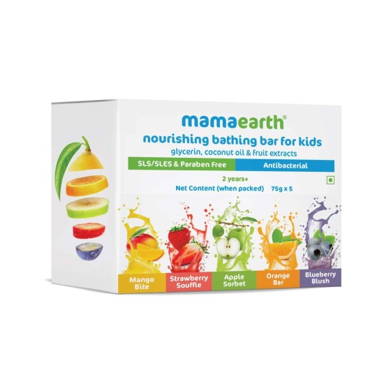 Mamaearth Fruit based Nourishing Clear Bathing Bar Baby Antibacterial Soap with Glycerine,SLS & paraben Free, For 2+ years age Kids – 75g x 5 Mamaearth Fruit based Nourishing Clear Bathing Bar Baby Antibacterial Soap with Glycerine,SLS & paraben Free, For 2+ years age Kids – 75g x 5