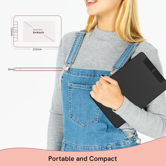 VEIKK VK640 Drawing Tablet 6x4 inch Portable Pen Tablet with 8192 Levels Battery-Free Stylus Graphic Tablet, 6 Shortcuts for Android Windows Mac OS and Chromebook, Support Tilt Function
