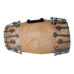 Ganpati traders handmade natural clear polish Double Nut & Bold fitting both side goat skin Dholak (Natural)