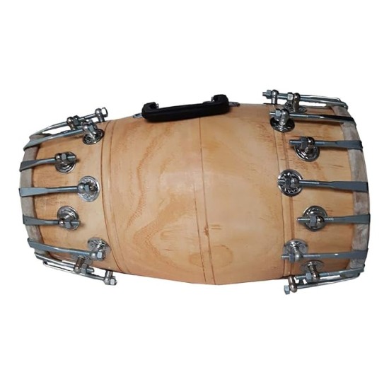 Ganpati traders handmade natural clear polish Double Nut & Bold fitting both side goat skin Dholak (Natural)