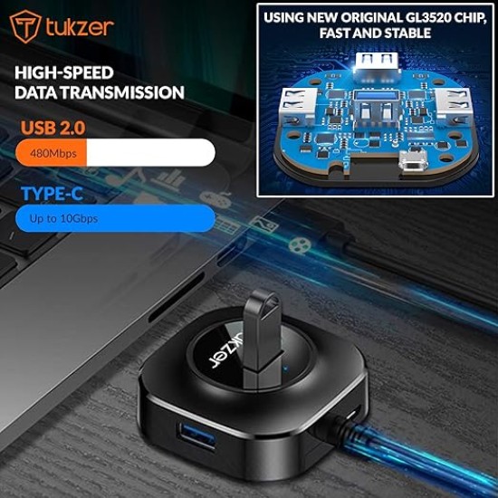 Tukzer USB C Hub Ultra-Slim USB-C Superspeed Adapter with 4 USB 3.0 Ports USB Type C Hub for All Laptops and More USB Type C Devices