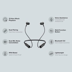 Redmi SonicBass Wireless In Ear Earphones with Mic Noise Cancellation, IPX4 Splash & Sweat Proof, Multi-Point Dual Pairing, Light-Weight Neckband, Bluetooth 5.0 & Up to 12 hrs of Playback Time (Black) Redmi SonicBass Wireless In Ear Earphones with Mic Noise Cancellation, IPX4 Splash & Sweat Proof, Multi-Point Dual Pairing, Light-Weight Neckband, Bluetooth 5.0 & Up to 12 hrs of Playback Time (Black)