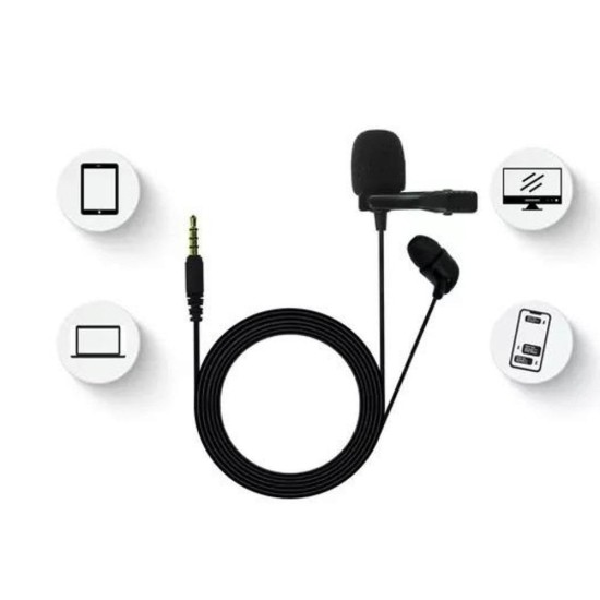 JBL Commercial CSLM20 Auxiliary Omnidirectional Lavalier Microphone, Earphone For calls, Video Conferences, And Monitoring, Black, Small