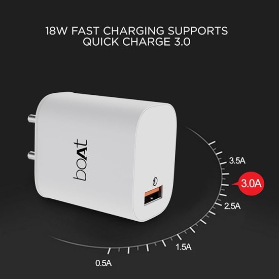 boAt 18W QC 3.0 with Fast Charge, Smart IC Protection, Auto Detection for Samsung, Xiaomi & Android Users with Type C to Type C Cable,White boAt 18W QC 3.0 with Fast Charge, Smart IC Protection, Auto Detection for Samsung, Xiaomi & Android Users with Type C to Type C Cable,White