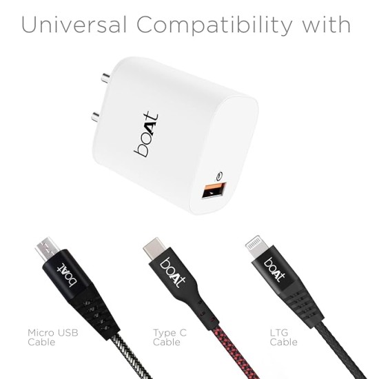 boAt 18W QC 3.0 with Fast Charge, Smart IC Protection, Auto Detection for Samsung, Xiaomi & Android Users with Type C to Type C Cable,White boAt 18W QC 3.0 with Fast Charge, Smart IC Protection, Auto Detection for Samsung, Xiaomi & Android Users with Type C to Type C Cable,White