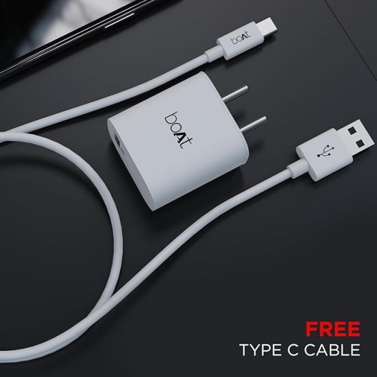 boAt 18W QC 3.0 with Fast Charge, Smart IC Protection, Auto Detection for Samsung, Xiaomi & Android Users with Type C to Type C Cable,White boAt 18W QC 3.0 with Fast Charge, Smart IC Protection, Auto Detection for Samsung, Xiaomi & Android Users with Type C to Type C Cable,White