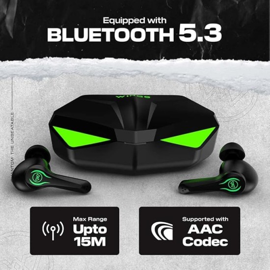 Wings Phantom Truly Wireless in Ear Earbuds with LED Battery Indiacator 50ms Low Latency 40Hrs Playtime, MEMS with Mic, Bluetooth 5.3, IPX5 Resistant, for Best Calling and Designed for Comfort Gaming
