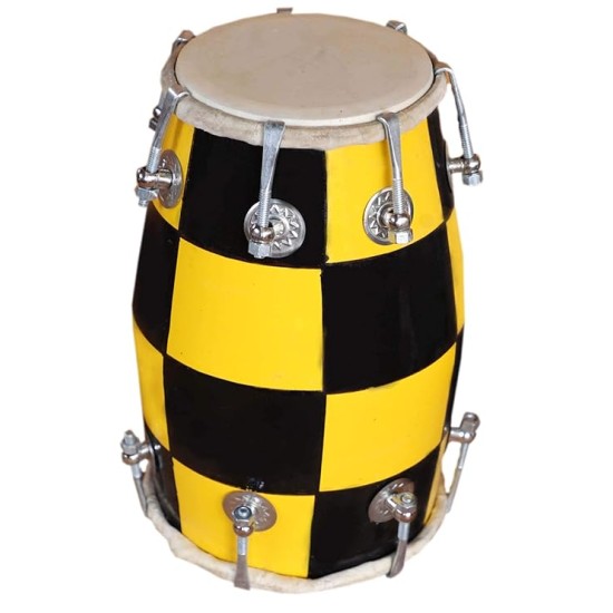 GT manufacture Handmade Wooden 14'' Baby Dholak Nut & Bold Dholak with Cover & Beautyfull chack desine01 (Yellow)