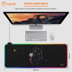 Tukzer RGB RETRO Extended Gaming Mouse Pad, High-Speed Mouse Tracking & Control| with LED Glowing Backlight 13 Lighting Modes| Desk Mat for Computer Laptop Keyboard (795mm x 298mm x 3.45mm, Astronaut)