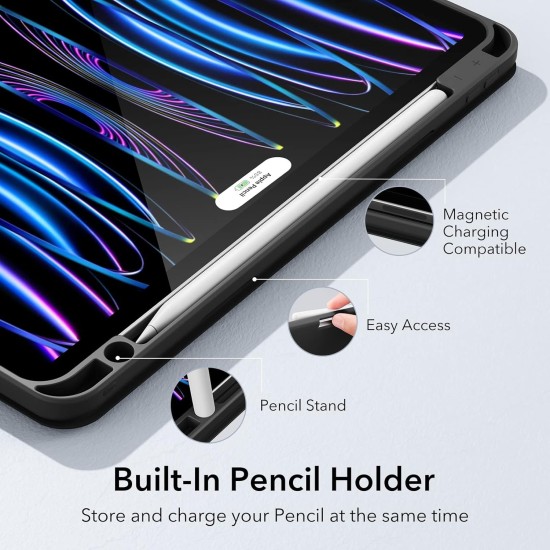 ESR for iPad Pro 11 inch Case (2022/2021, 4th/3rd Generation), Built-in Pencil Holder, Pencil 2 Support, Flexible Back Cover, Trifold Stand, Auto Sleep/Wake, Rebound Pencil Series, Black ESR for iPad Pro 11 inch Case (2022/2021, 4th/3rd Generation), Built-in Pencil Holder, Pencil 2 Support, Flexible Back Cover, Trifold Stand, Auto Sleep/Wake, Rebound Pencil Series, Black