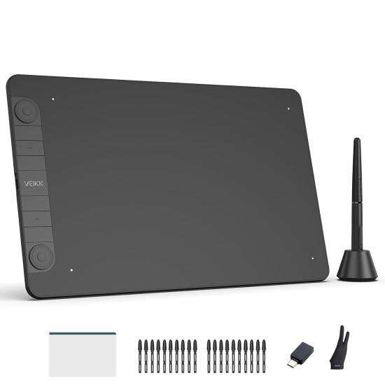 VEIKK VK1060PRO Drawing Tablet,10x6 inch/25.4 x15.24cm Graphic Pen Tablet, 2 Quick Dials,6 Express Keys, Battery-Free Stylus with Tilt Function, Compatible with Win Mac Linux Android OS (8192 Levels)