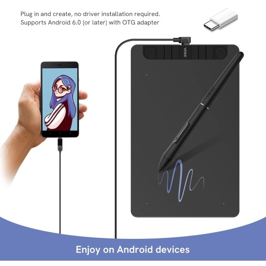 VEIKK VK1060PRO Drawing Tablet,10x6 inch/25.4 x15.24cm Graphic Pen Tablet, 2 Quick Dials,6 Express Keys, Battery-Free Stylus with Tilt Function, Compatible with Win Mac Linux Android OS (8192 Levels)