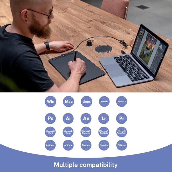 VEIKK VK1060PRO Drawing Tablet,10x6 inch/25.4 x15.24cm Graphic Pen Tablet, 2 Quick Dials,6 Express Keys, Battery-Free Stylus with Tilt Function, Compatible with Win Mac Linux Android OS (8192 Levels)